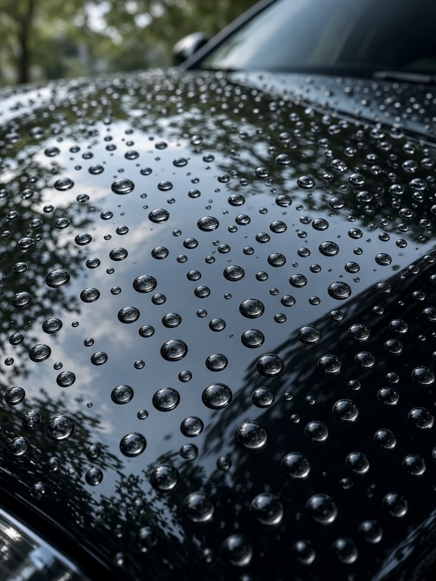 Water beading on ceramic-coated black paint